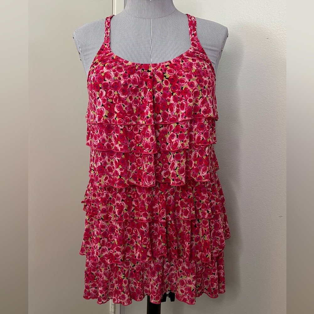 Betsey Johnson Pink Floral Mesh Top